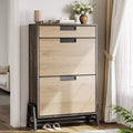 Shoe Storage Organizer with 2 Flip Drawers & 1 Drawer Narrow 3-Tier Shoe Cabinet with Adjustable Shelves for Entryway Vintage