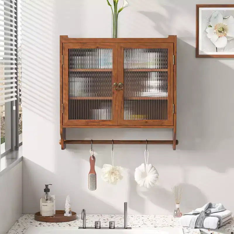 Okak Wall Cabinet Storage Cabinet with 2 Glass Doors and 3 Shelves Accent Cabinets for Kitchen Dining Room