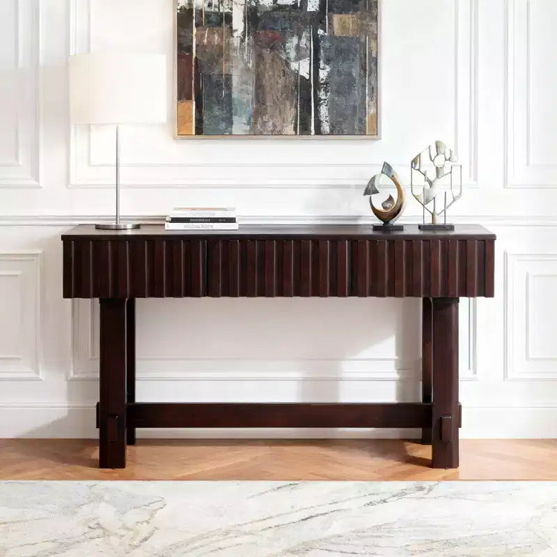 Hostack 52'' Console Table with Storage Drawers and Solid Wood Legs for Living Room and Hallway Entrance Espresso