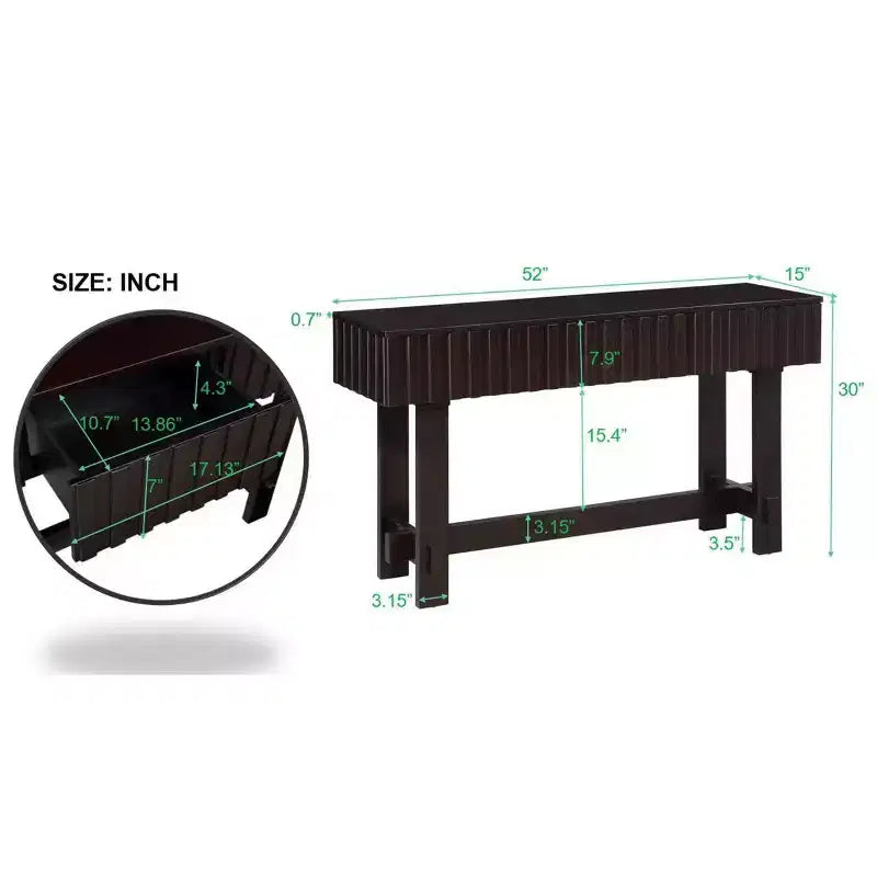 Console en bois massif avec tiroir de rangement de 52 pouces