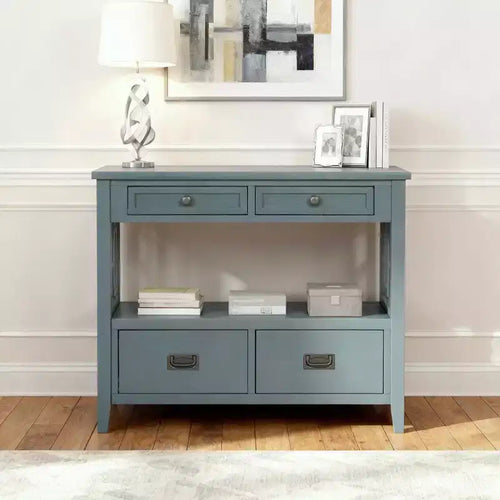 Hostack 36'' Farmhouse Wood Console Table with 4 Drawers and 1 Storage Shelf for Entryway and Living Room Blue