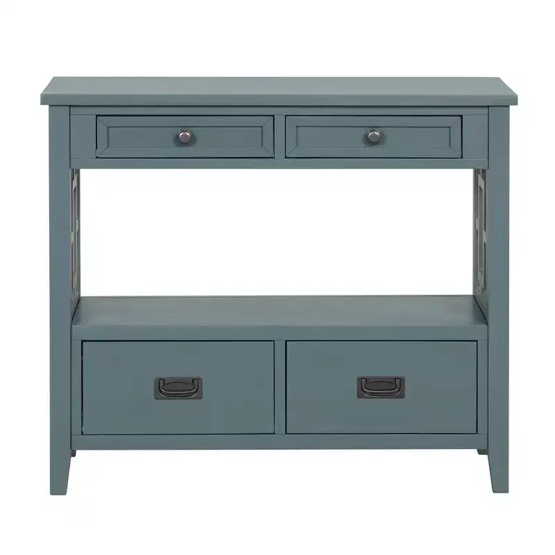 Console de ferme en bois de 36 po avec 4 tiroirs et 1 étagère de rangement pour entrée et salon, bleue
