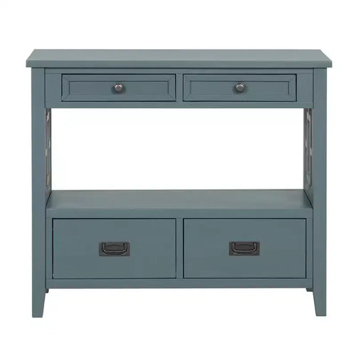 Console de ferme en bois de 36 po avec 4 tiroirs et 1 étagère de rangement pour entrée et salon, bleue