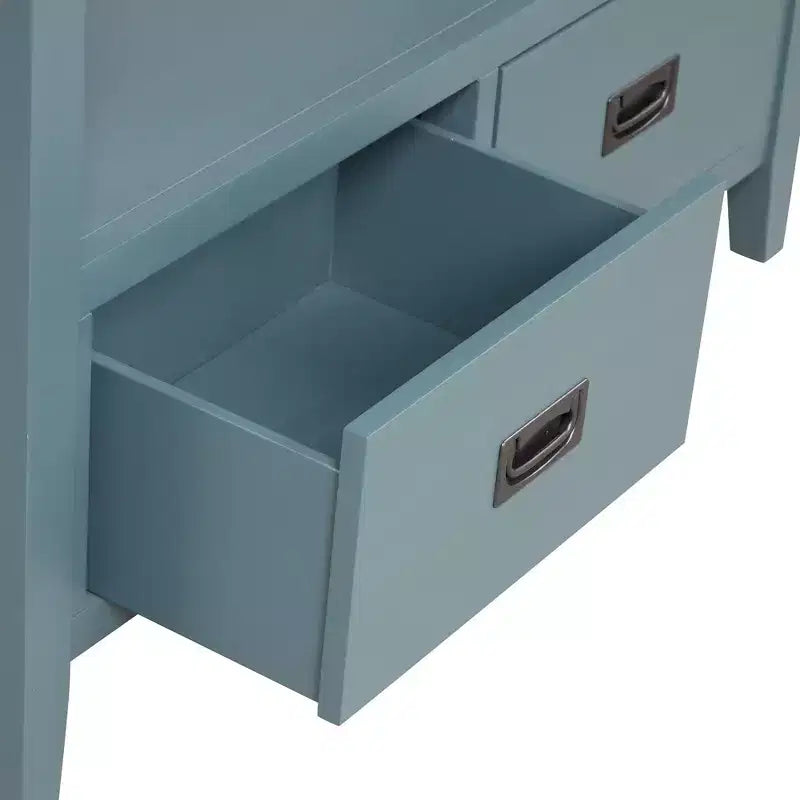 Console de ferme en bois de 36 po avec 4 tiroirs et 1 étagère de rangement pour entrée et salon, bleue