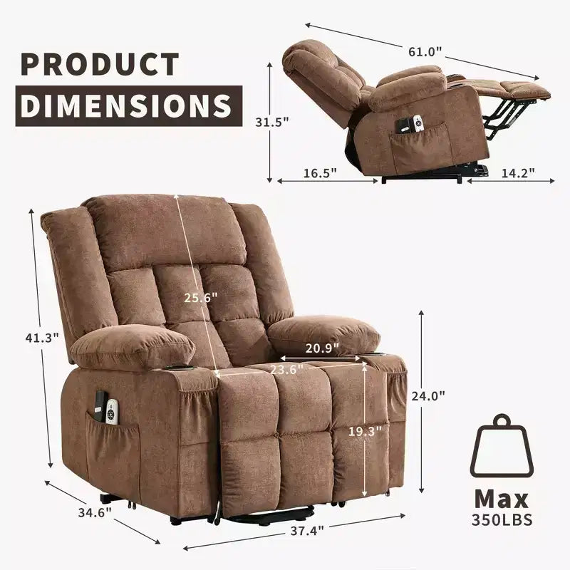 Grand fauteuil inclinable électrique avec chauffage et massage, fauteuil inclinable en tissu surdimensionné pour salon avec position infinie