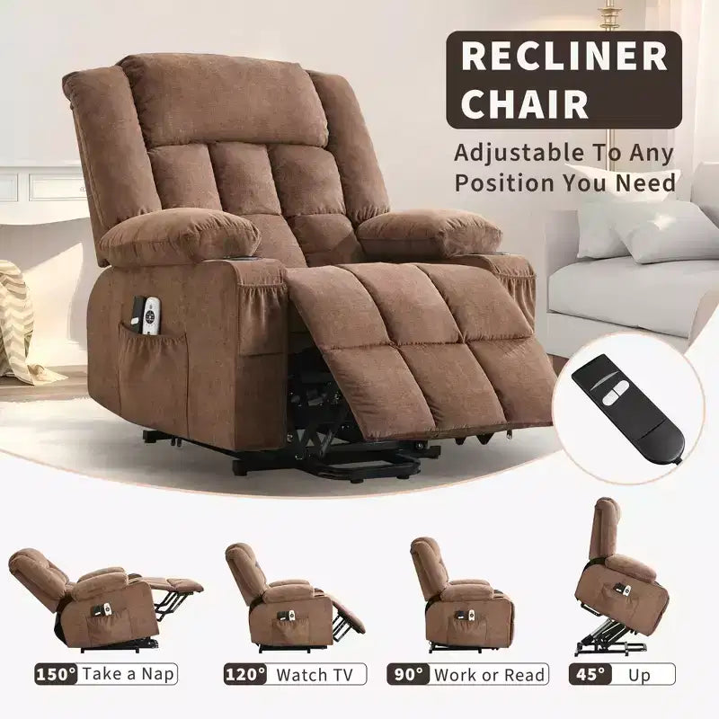 Grand fauteuil inclinable électrique avec chauffage et massage, fauteuil inclinable en tissu surdimensionné pour salon avec position infinie