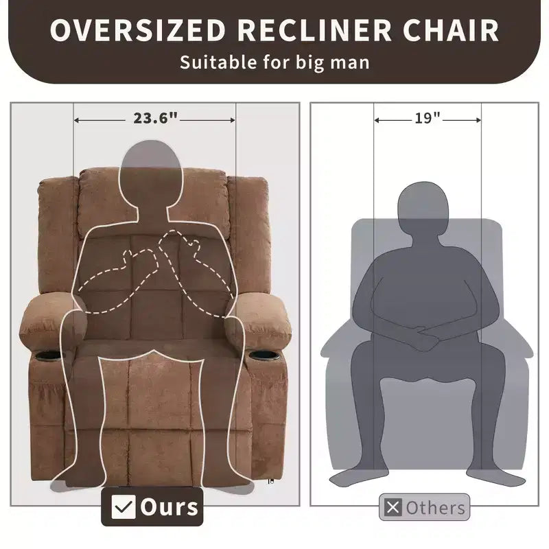 Grand fauteuil inclinable électrique avec chauffage et massage, fauteuil inclinable en tissu surdimensionné pour salon avec position infinie