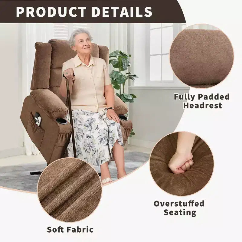 Grand fauteuil inclinable électrique avec chauffage et massage, fauteuil inclinable en tissu surdimensionné pour salon avec position infinie