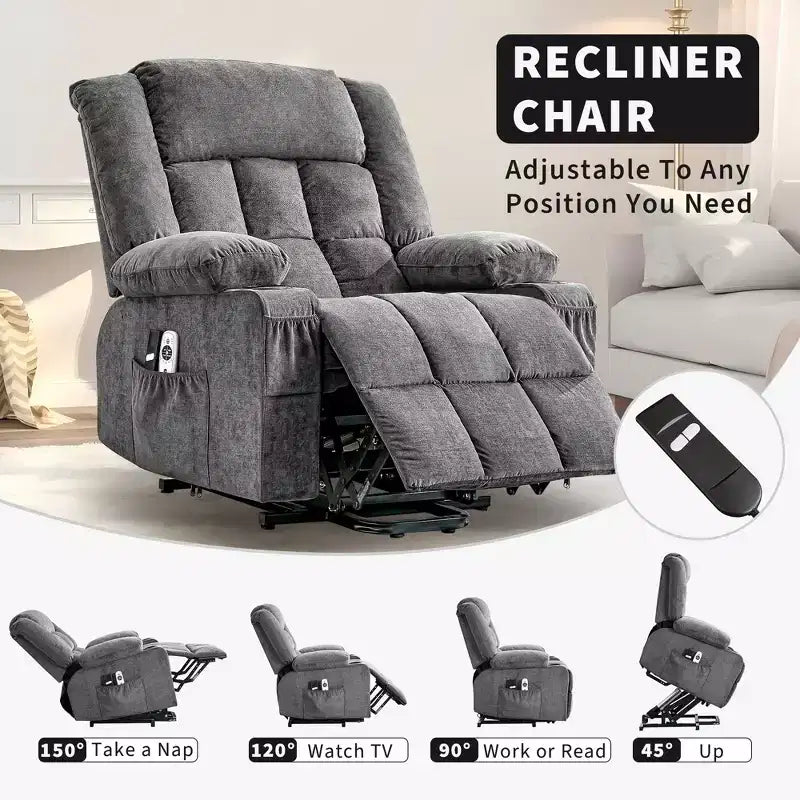 Grand fauteuil inclinable électrique avec chauffage et massage, fauteuil inclinable en tissu surdimensionné pour salon avec position infinie