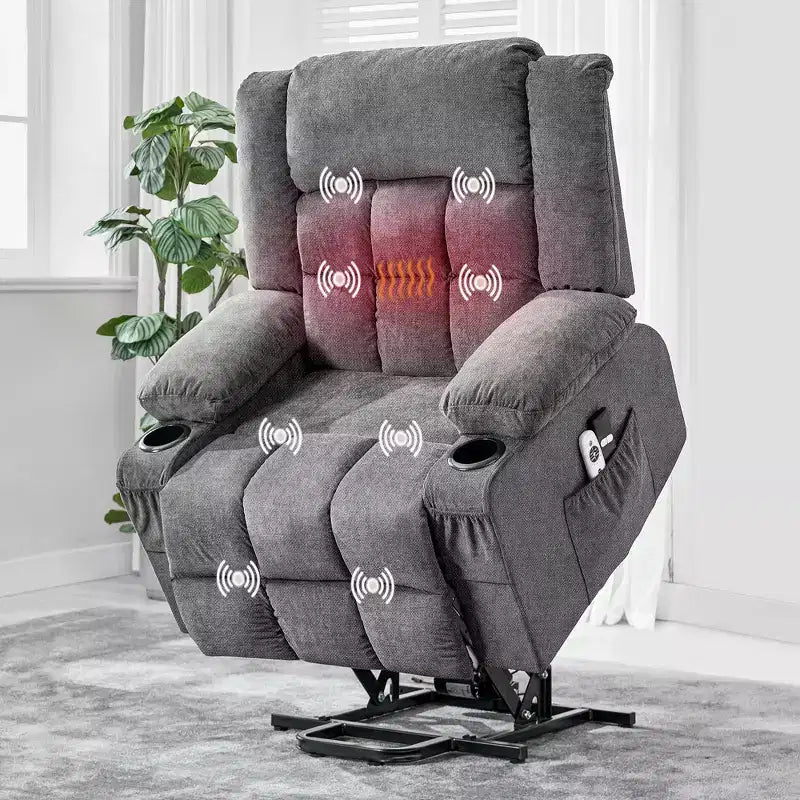 Grand fauteuil inclinable électrique avec chauffage et massage, fauteuil inclinable en tissu surdimensionné pour salon avec position infinie