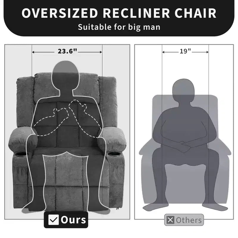 Grand fauteuil inclinable électrique avec chauffage et massage, fauteuil inclinable en tissu surdimensionné pour salon avec position infinie