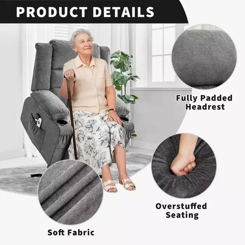 Grand fauteuil inclinable électrique avec chauffage et massage, fauteuil inclinable en tissu surdimensionné pour salon avec position infinie