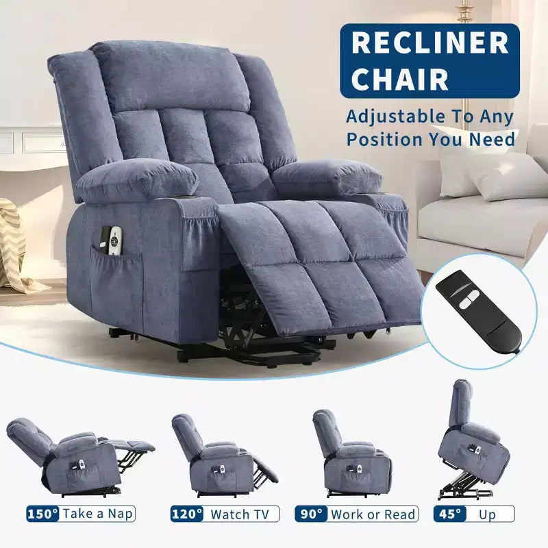 Grand fauteuil inclinable électrique avec chauffage et massage, fauteuil inclinable en tissu surdimensionné pour salon avec position infinie