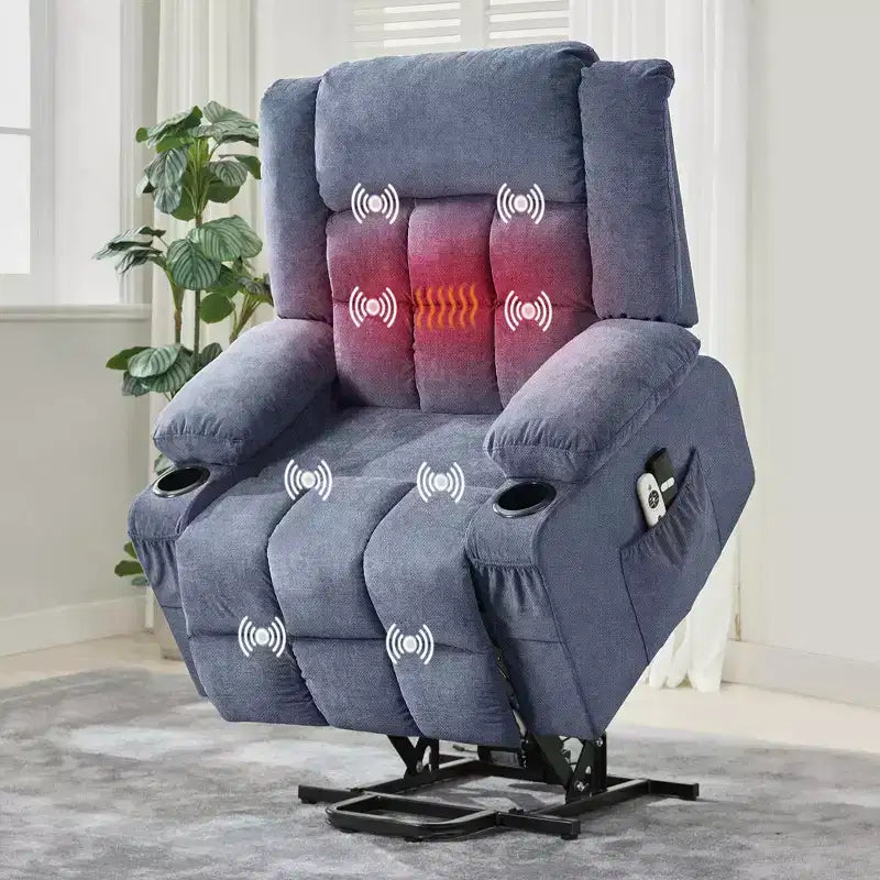 Grand fauteuil inclinable électrique avec chauffage et massage, fauteuil inclinable en tissu surdimensionné pour salon avec position infinie
