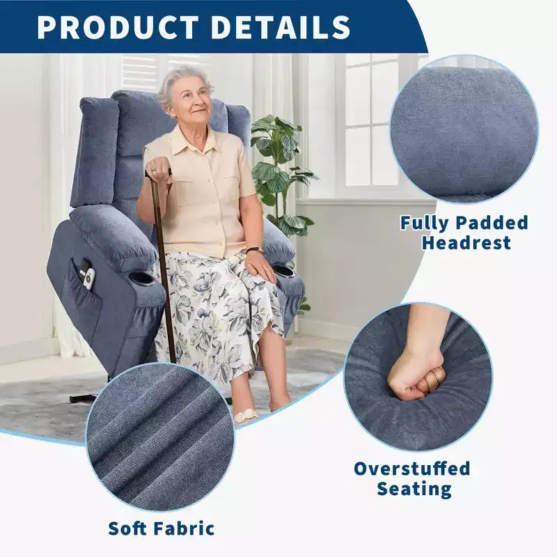 Grand fauteuil inclinable électrique avec chauffage et massage, fauteuil inclinable en tissu surdimensionné pour salon avec position infinie