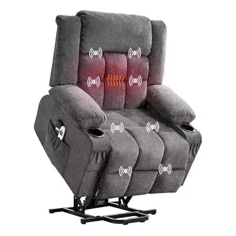 Grand fauteuil inclinable électrique avec chauffage et massage, fauteuil inclinable en tissu surdimensionné pour salon avec position infinie