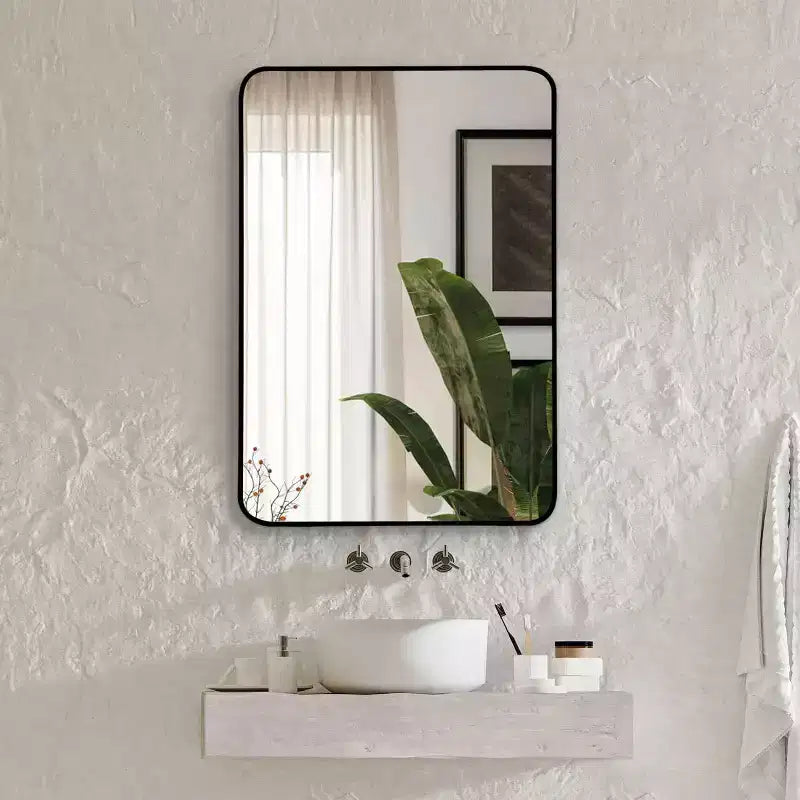 Okak Rectangle Bathroom Mirror with Aluminum Frame Vanity Mirror with Arched Corned Wall Mirror for Living Room Bathroom