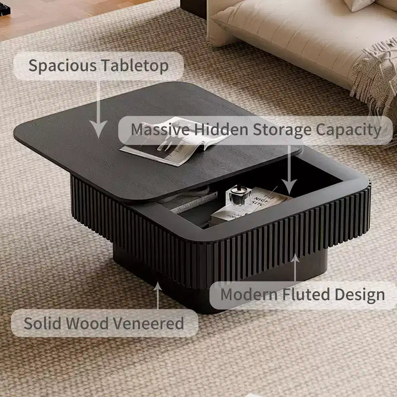Table basse carrée moderne en bois avec couvercle à charnière