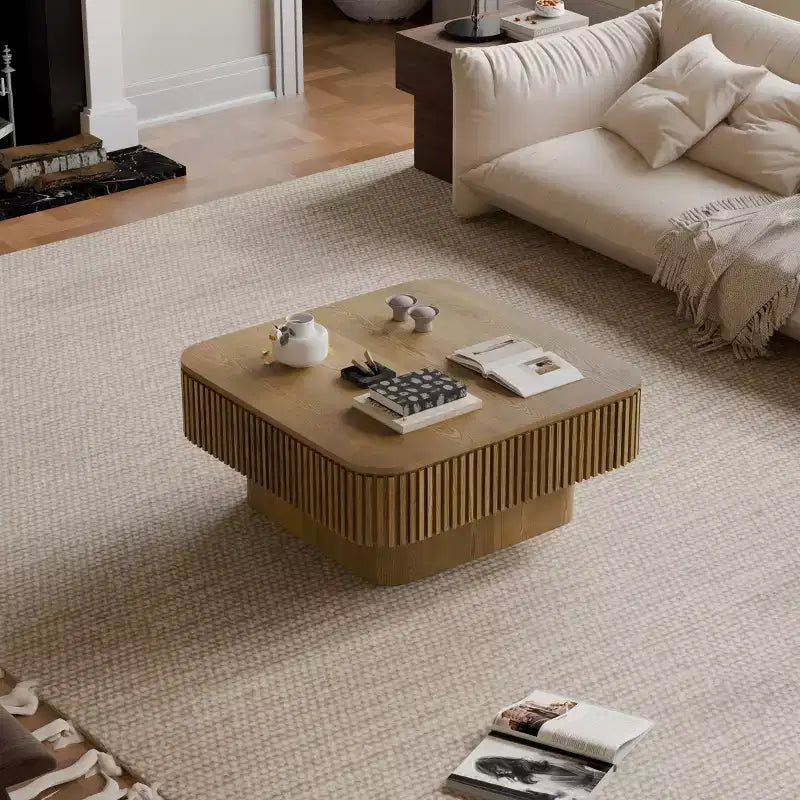 Table basse carrée moderne en bois avec couvercle à charnière