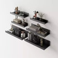 FurnitureR Floating Shelves Wall Mounted Set of 6 Wood Storage Display Ledge Shelves for Bathroom Bedroom Living Room Kitchen Office Black