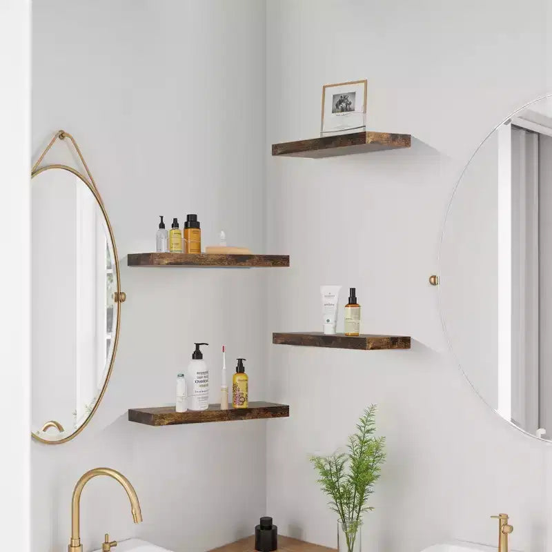 Étagères flottantes murales, 40 cm de large, en bois rustique, décoratives, rangement mural invisible, à fixer au mur, marron