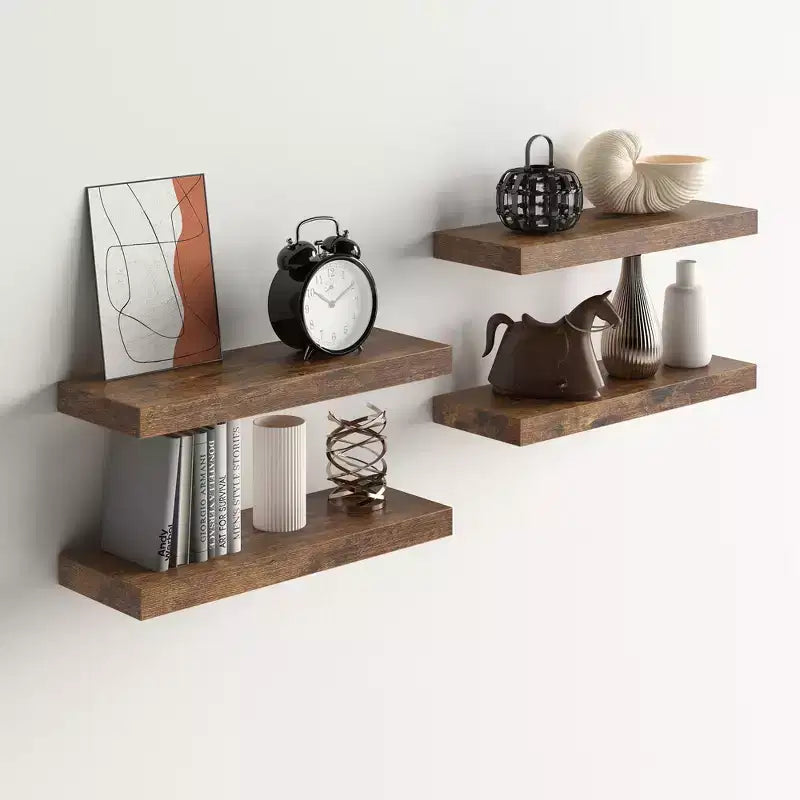 Étagères flottantes murales, 40 cm de large, en bois rustique, décoratives, rangement mural invisible, à fixer au mur, marron