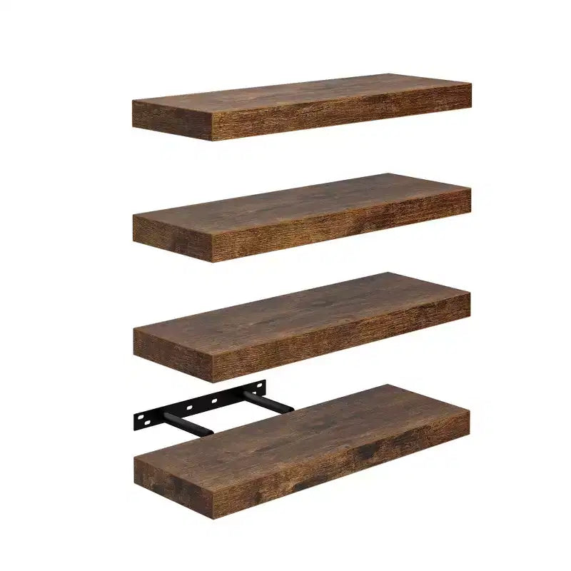 Étagères flottantes murales, 40 cm de large, en bois rustique, décoratives, rangement mural invisible, à fixer au mur, marron
