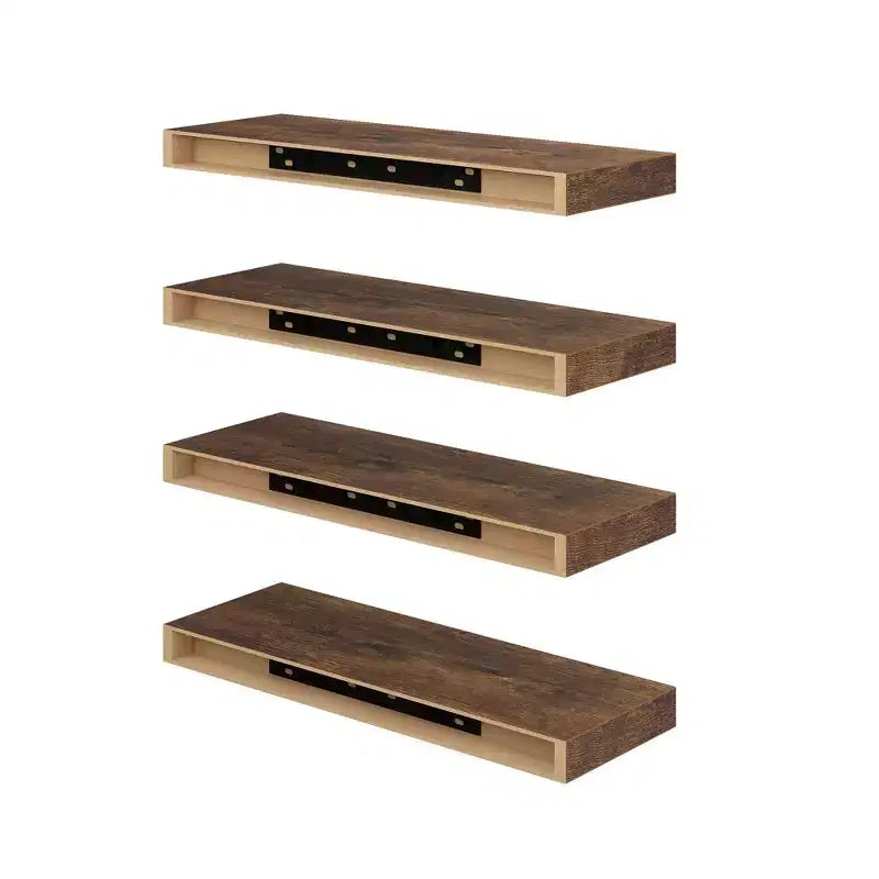 Étagères flottantes murales, 40 cm de large, en bois rustique, décoratives, rangement mural invisible, à fixer au mur, marron