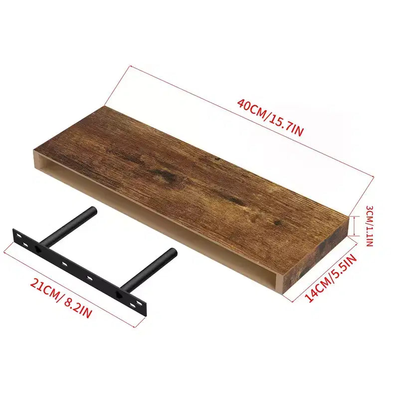 Étagères flottantes murales, 40 cm de large, en bois rustique, décoratives, rangement mural invisible, à fixer au mur, marron