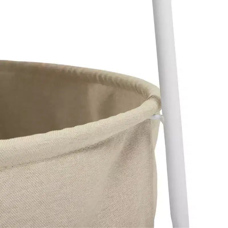 Table Basse Ronde à 2 Niveaux avec Panier de Rangement en Tissu, Table d'Appoint Centrale Moderne de 75 cm pour Salon, Chambre à Coucher, Bureau, Blanc/Camel