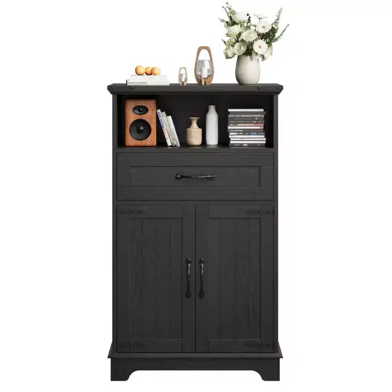 Meuble de salle de bain de style campagnard avec portes et tiroirs, meuble de rangement autoportant à texture bois
