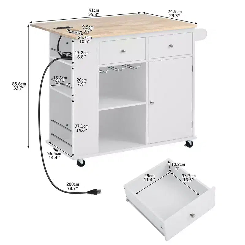 Îlot de cuisine moderne avec abattant et étagères réglables Chariot de cuisine roulant avec étagères et tiroirs Meuble de rangement Table à manger pliante