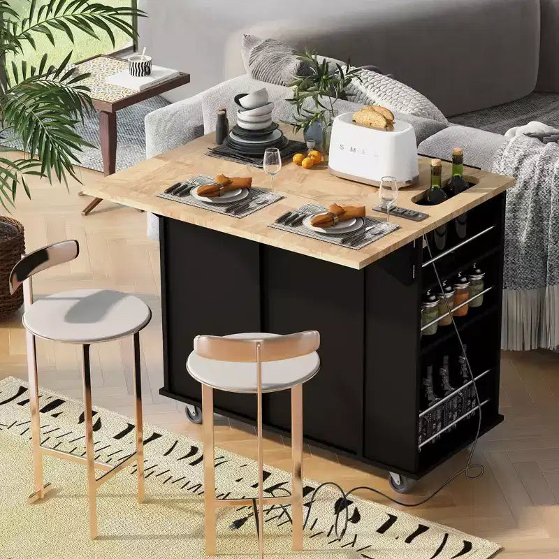 Îlot de cuisine moderne avec abattant et étagères réglables Chariot de cuisine roulant avec étagères et tiroirs Meuble de rangement Table à manger pliante