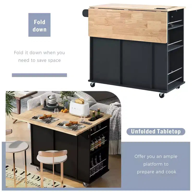 Îlot de cuisine moderne avec abattant et étagères réglables Chariot de cuisine roulant avec étagères et tiroirs Meuble de rangement Table à manger pliante