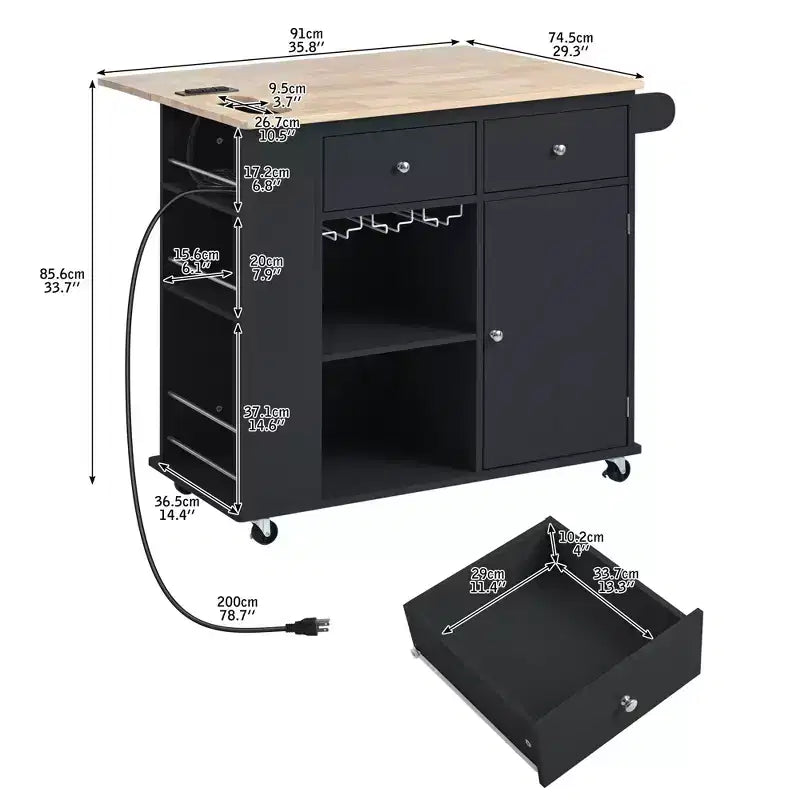 Îlot de cuisine moderne avec abattant et étagères réglables Chariot de cuisine roulant avec étagères et tiroirs Meuble de rangement Table à manger pliante
