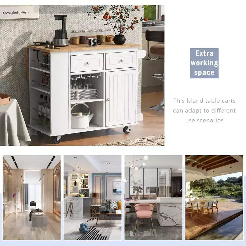 Îlot de cuisine moderne avec abattant et étagères réglables Chariot de cuisine roulant avec étagères et tiroirs Meuble de rangement Table à manger pliante