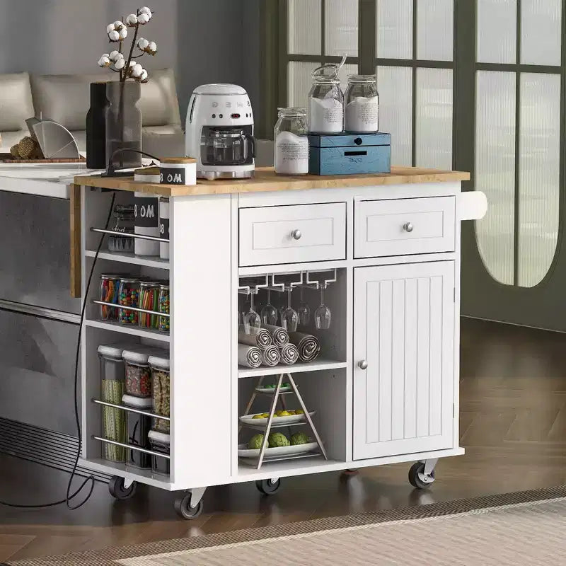Îlot de cuisine moderne avec abattant et étagères réglables Chariot de cuisine roulant avec étagères et tiroirs Meuble de rangement Table à manger pliante