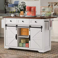 JVNOXK-53.7-inch rustic kitchen island with power outlets double sliding doors with folding shelves spice rack on wheels white