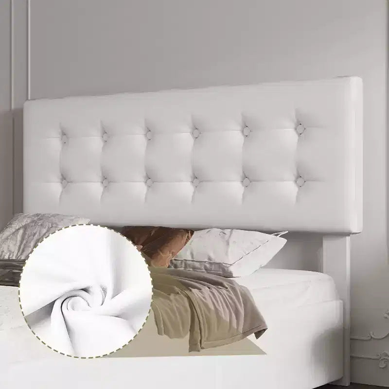 Lit avec tête de lit réglable et 4 tiroirs de rangement, design capitonné, support à lattes en bois, pas besoin de sommier tapissier