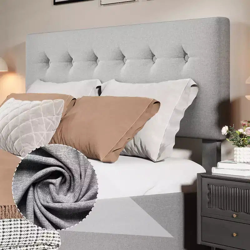 Lit avec tête de lit réglable et 4 tiroirs de rangement, design capitonné, support à lattes en bois, pas besoin de sommier tapissier