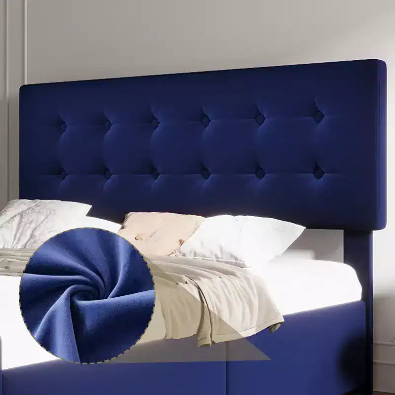Lit avec tête de lit réglable et 4 tiroirs de rangement, design capitonné, support à lattes en bois, pas besoin de sommier tapissier
