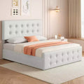 Bed Frame with Adjustable Headboard and 4 Storage Drawers Button Tufted Design Wooden Slats Support No Box Spring Needed