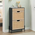 Meuble à chaussures avec étagère réglable et amovible 3 positions, organisateur de chaussures autoportant moderne, armoire à chaussures 2 portes basculantes avec tiroir Noir+Chêne
