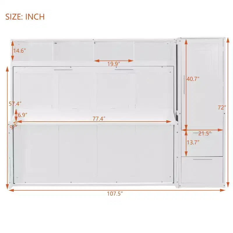 Lit escamotable Full/Queen avec armoire en bois et tiroirs, lit mural pliant pour chambre d'amis ou petite pièce