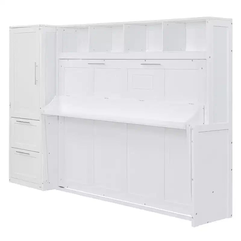 Lit escamotable Full/Queen avec armoire en bois et tiroirs, lit mural pliant pour chambre d'amis ou petite pièce