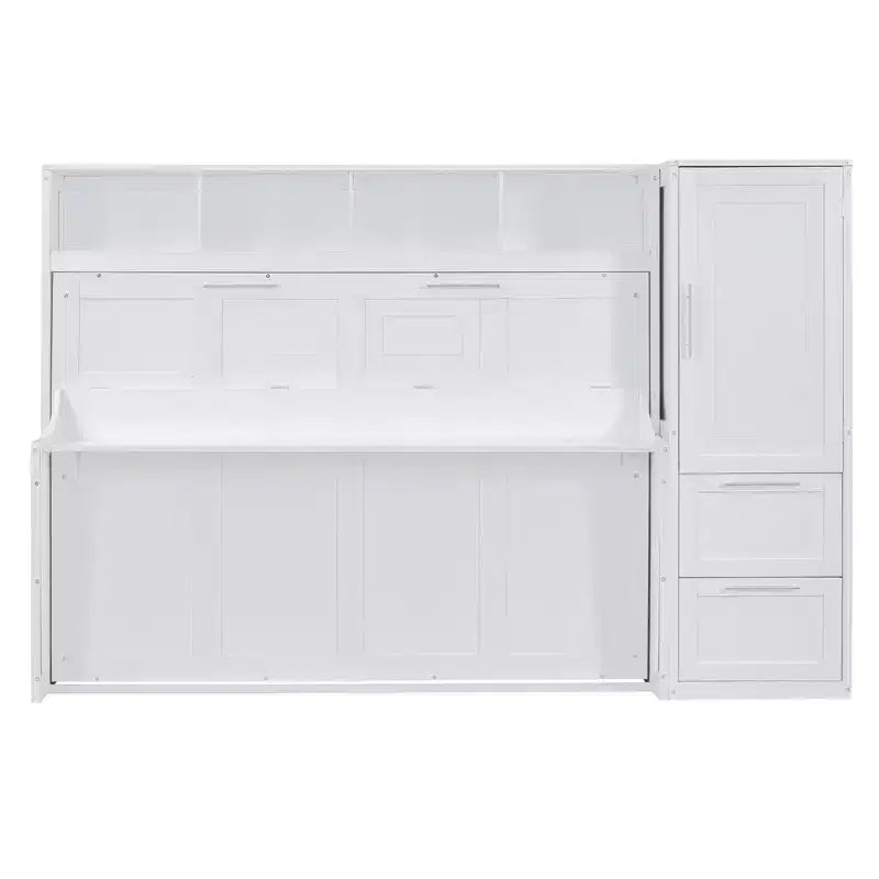 Lit escamotable Full/Queen avec armoire en bois et tiroirs, lit mural pliant pour chambre d'amis ou petite pièce