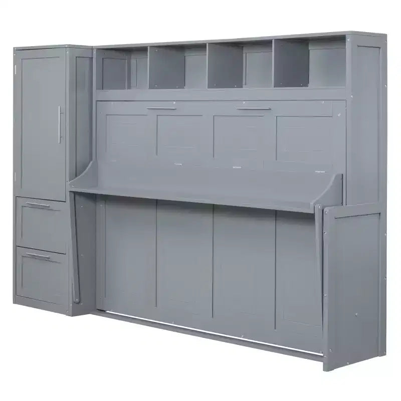 Lit escamotable Full/Queen avec armoire en bois et tiroirs, lit mural pliant pour chambre d'amis ou petite pièce