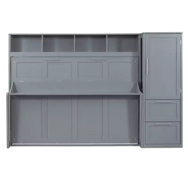 Lit escamotable Full/Queen avec armoire en bois et tiroirs, lit mural pliant pour chambre d'amis ou petite pièce