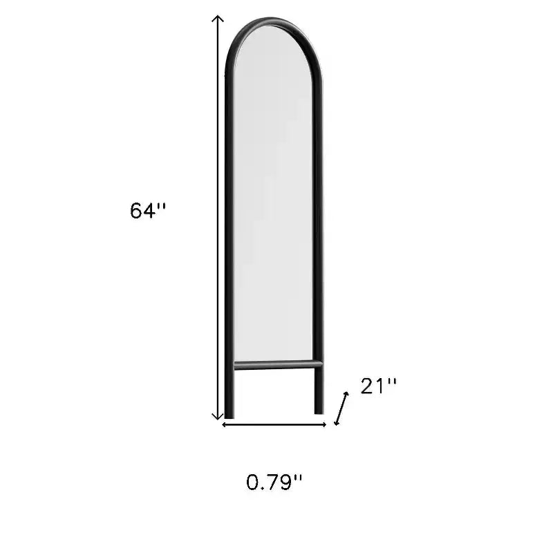 Miroir pleine longueur encadré en bois massif noir 64 po à échelle inclinable en arc