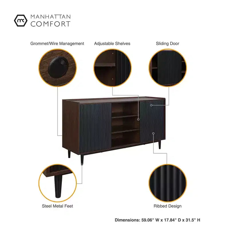 Buffet/Crédence moderne du milieu du siècle à 2 portes